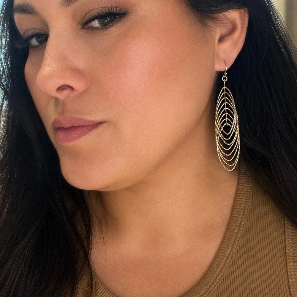 Rose Gold Tone Textured Multi Oval Dangle Drop Earrings Statement Jewelry